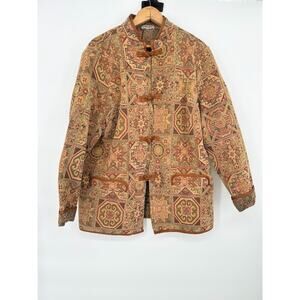 Vintage Democracy Weekend Womens XL Patchwork Print Tapestry Jacket Boho Artsy